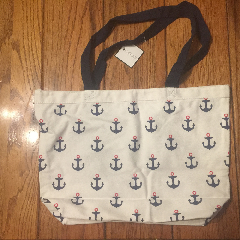 NEW! MACY'S NAUTICAL ANCHOR PRINT TOTE BAG
